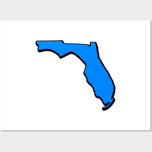 Bright Blue Florida Outline Posters and Art